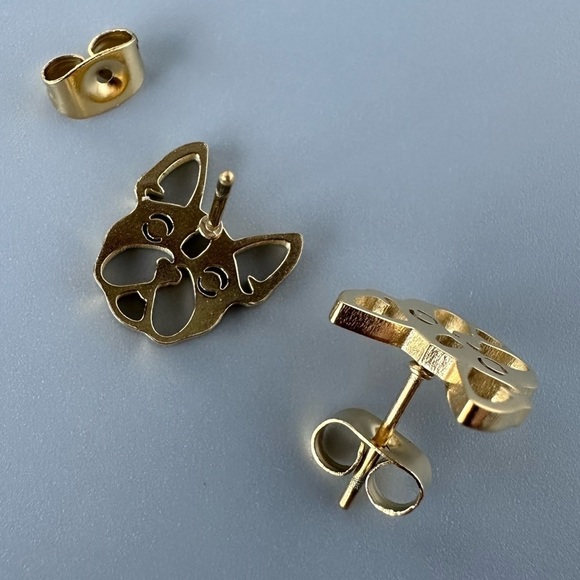 Stainless Steel Tarnish Proof Bulldog Stud Earrings - Picture 4 of 8